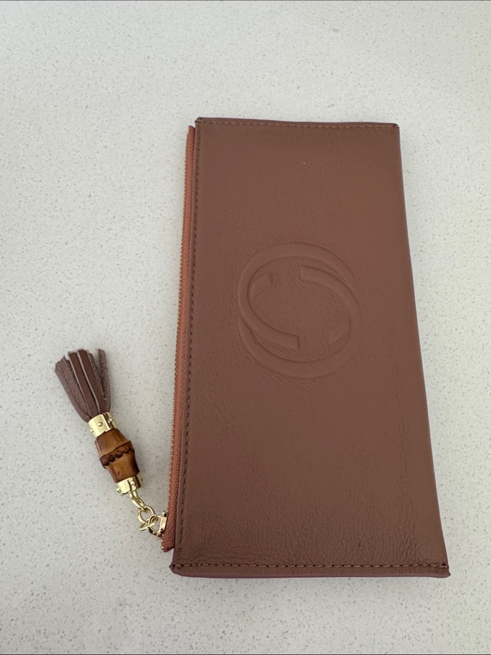 Brown Leather Tassel Zip Wallet
